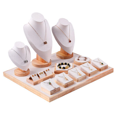 Retail Wood Jewelry Holder Stand Display Set For Necklaces Pendants