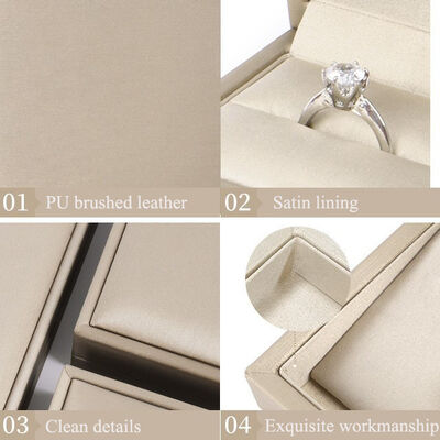 PU Leather Fabric Gold Ring Packaging Box Customized With Statin Lining