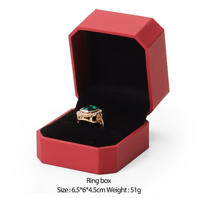 Red Leatherette Octagon Ring Box Velvet Jewelry Packaging