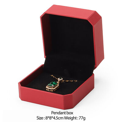 Red Leatherette Octagon Jewelry Box with Velvet Interior