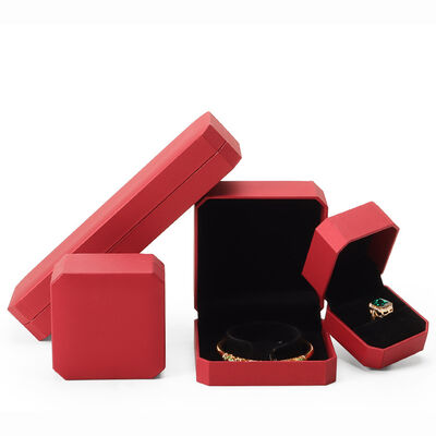 Red Leatherette Octagon Jewelry Box with Velvet Interior