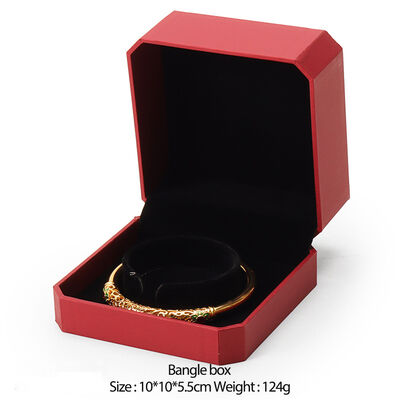 Red Leatherette Octagon Bangle Box for Jewelry Packaging